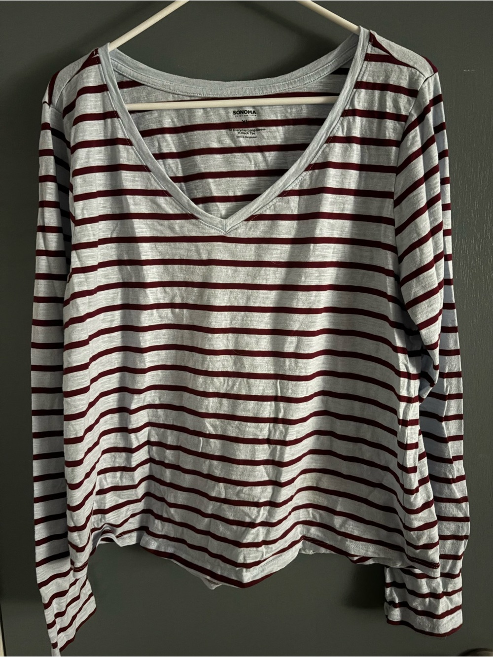 Sonoma V-Neck Striped Long Sleeve Tee - Light blue & Burgundy